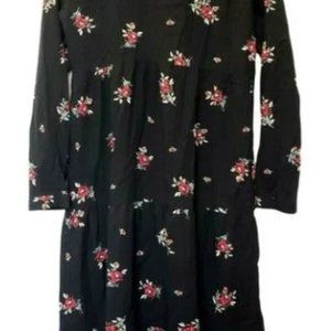 JJill Black Red rose Floral Rayon Midi Dress XL